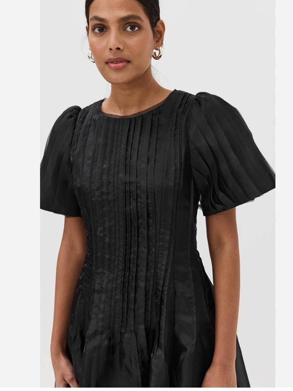 Aje Black Pleated Puff-Sleeve Midi Dress - Picture 2 of 4